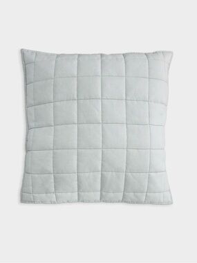 NWT Quince European Linen Box Quilted Euro Sham in Light Grey